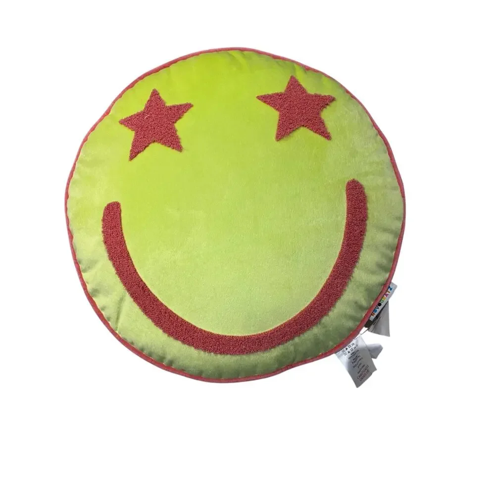 Novogratz smiley face round pillow yellow hot pink piping accents nwt preppy